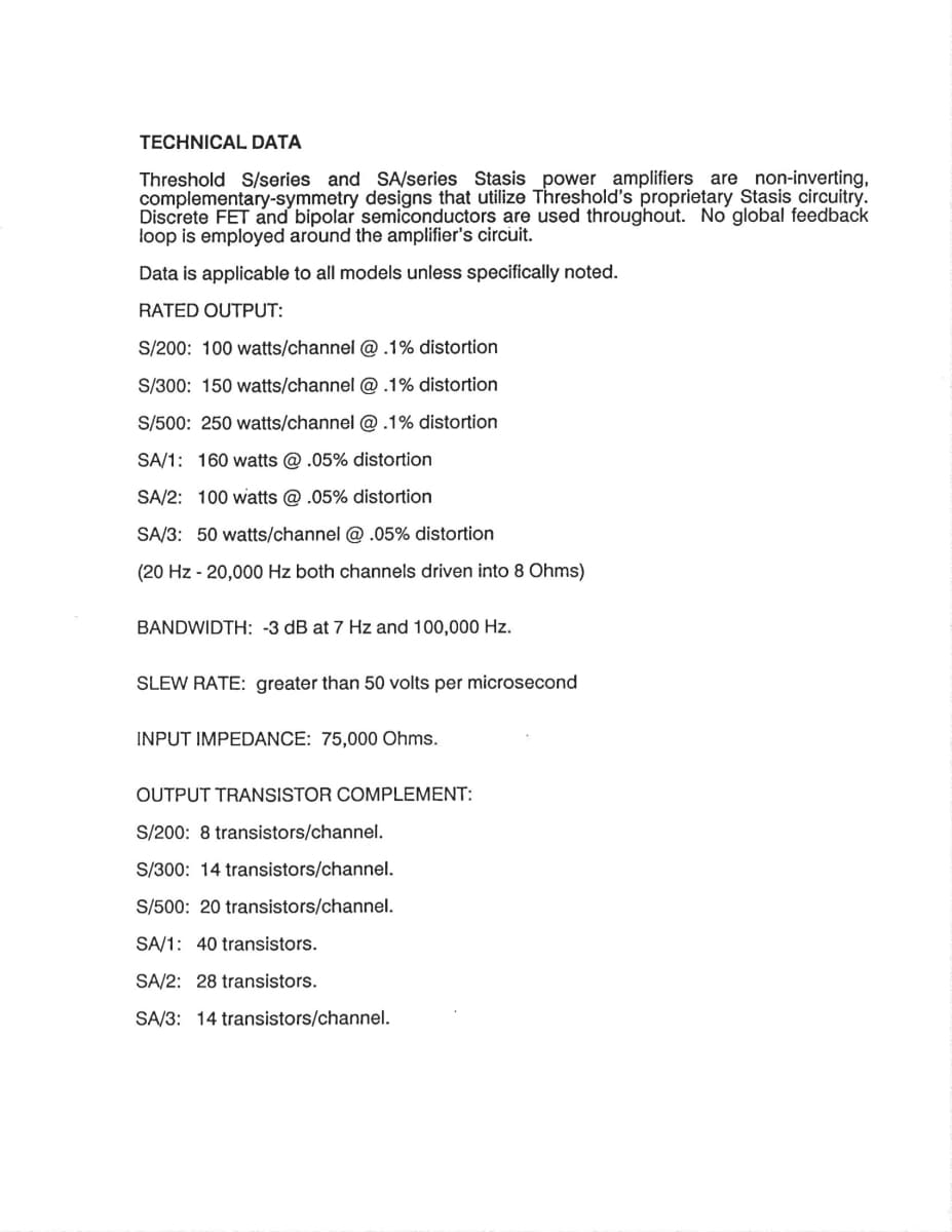 Threshold Sa/3 Stasis Amplifier - 50 Glorious Class A Watts