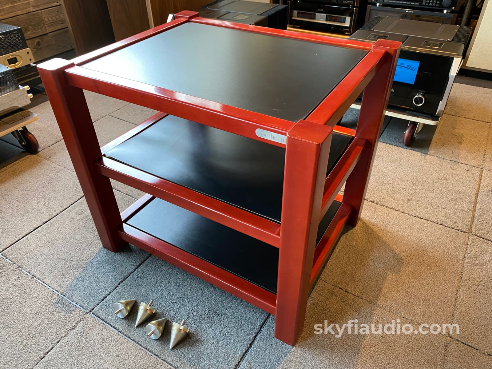 Zoethecus 3 Shelf Rack In Dark Red Wood With Spikes Accessory