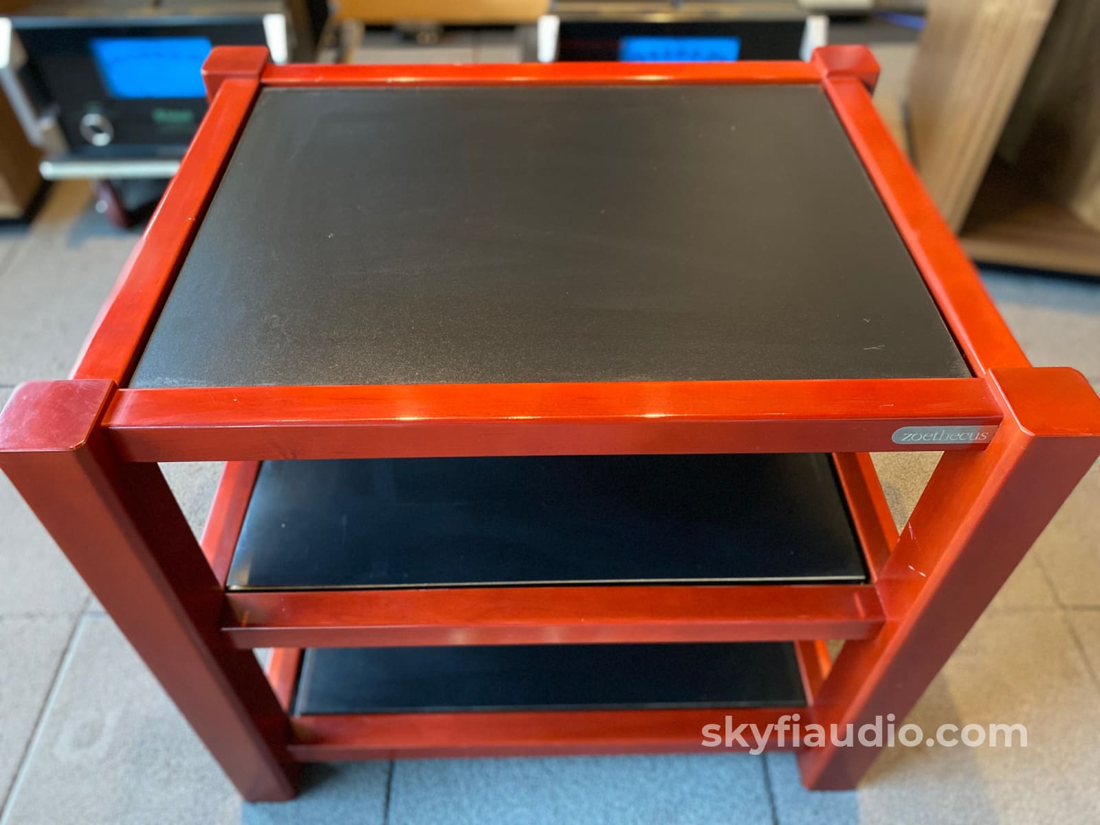 Zoethecus 3 Shelf Rack In Dark Red Wood With Spikes Accessory