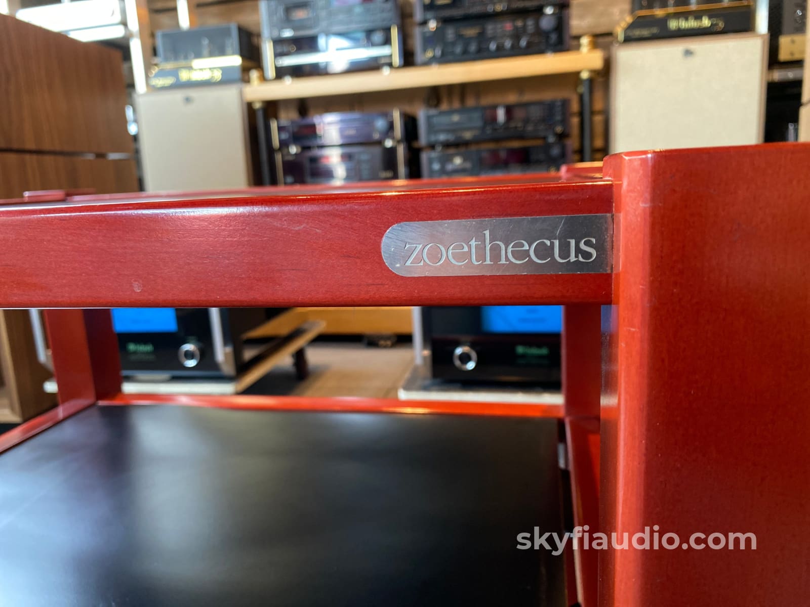 Zoethecus 3 Shelf Rack In Dark Red Wood With Spikes Accessory