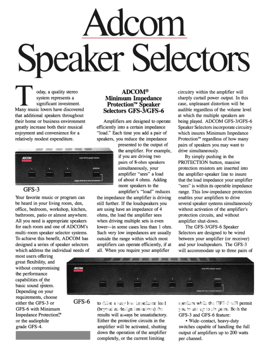 Adcom Gfs-3 Speaker Selector Accessory