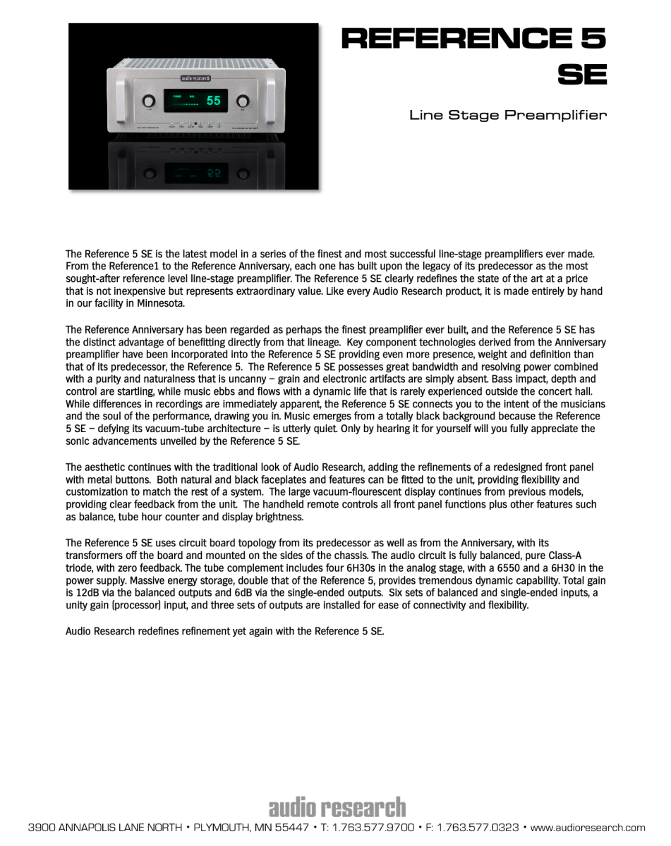 Audio Research Reference 5Se Tube Preamplifier