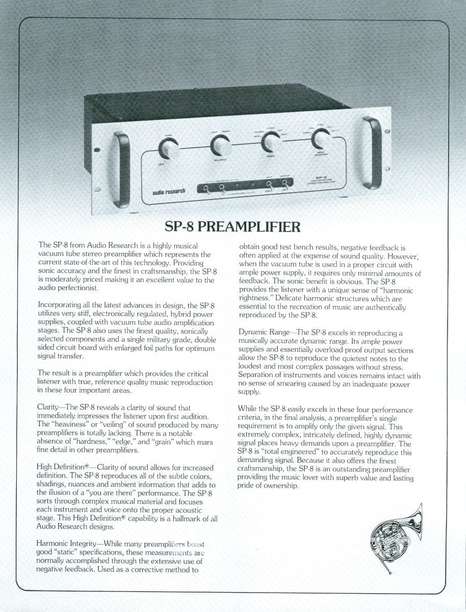 Audio Research Sp-8 All Tube Analog Preamp With Phono Stage Preamplifier