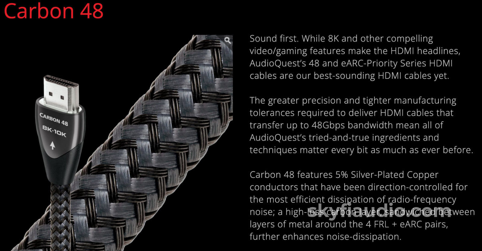 Audioquest Carbon 48 Hdmi Cable - 48Gbps Bandwidth 10K And Hi-Res Audio Capable 0.75 Meter Length
