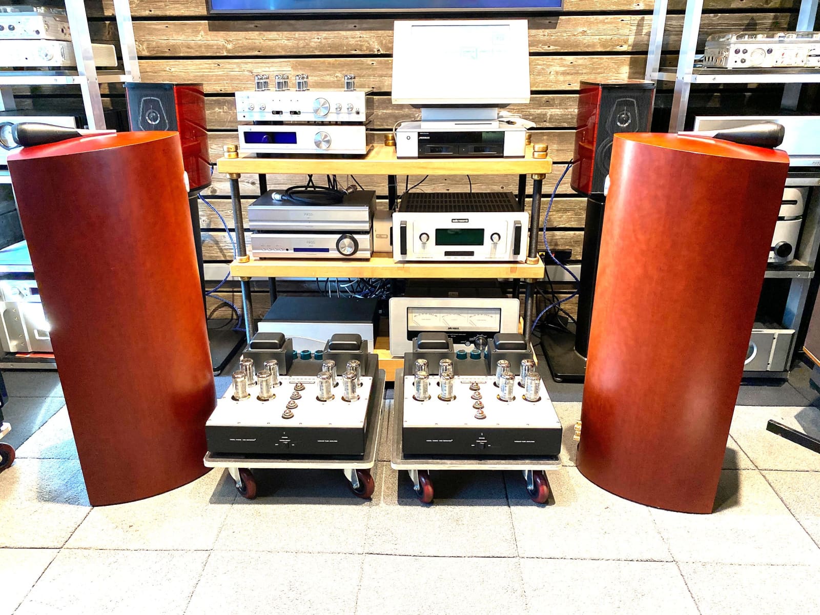 Bowers & Wilkins Nautilus 803 Speakers In A Stunning Red Stained Cherrywood