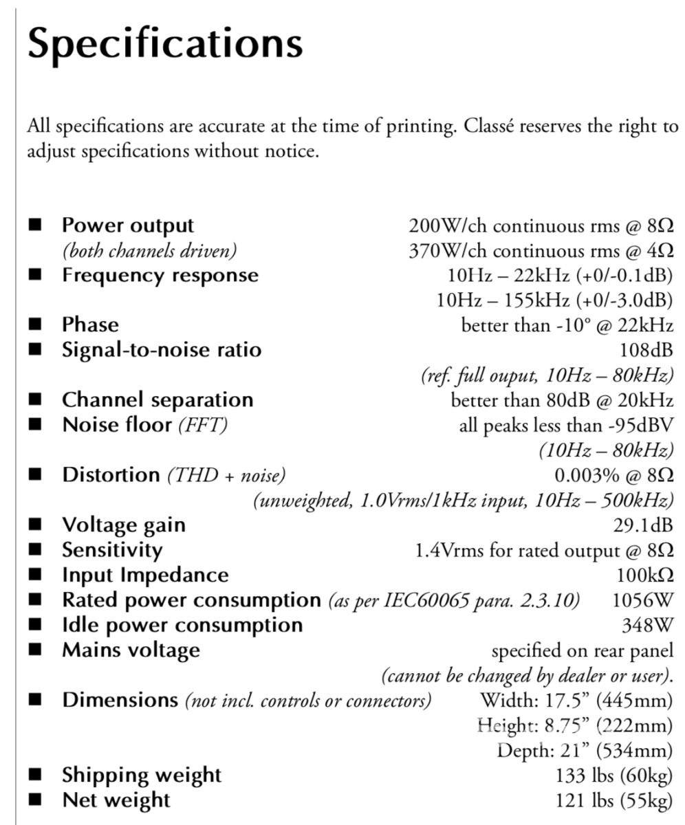 Classe Ca-5200 Home Theater Amplifier 5 X 200W