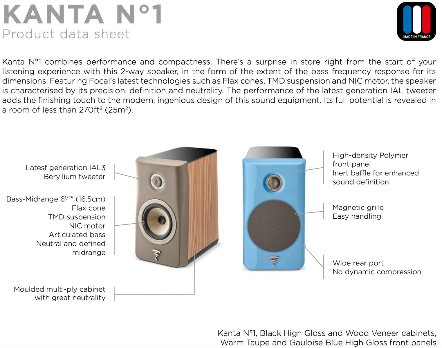 Focal Kanta N°1 High Gloss Speakers with Stands - Rare Gauloise Blue F