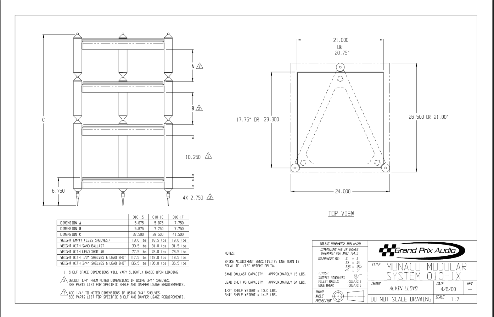 Gran Prix Audio 010-4T Monaco Classic Isolation System Furniture