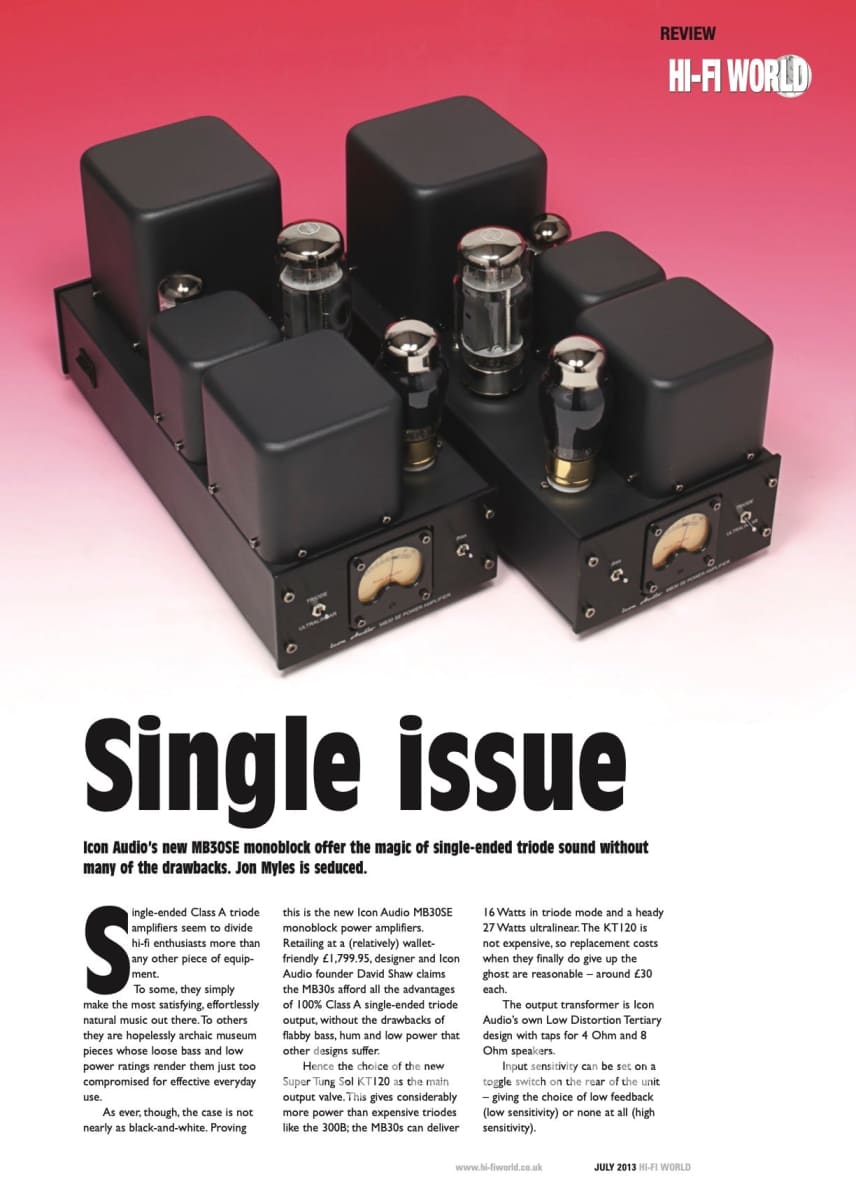 Icon Audio - Mb30Se Tube Monoblock Amplifiers British Made Amplifier