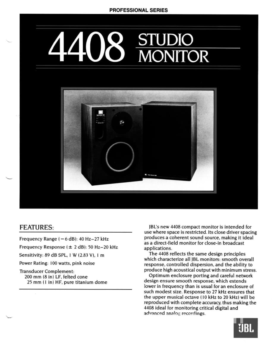 Jbl 4408 Vintage Studio Monitor Speakers In Survivor Condition