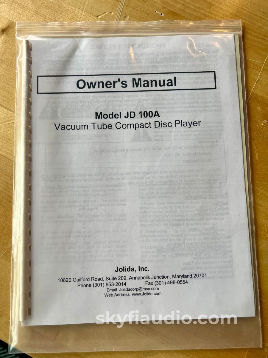 Jolida Jd100A Tube Cd Player With Remote And Manual 24/96 Burr-Brown Dac + Digital