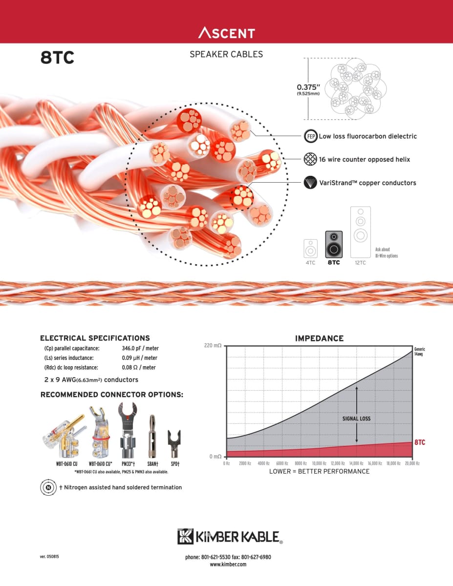 Kimber Kable - Ascent Series 8Tc Speaker Cables (Pair) New