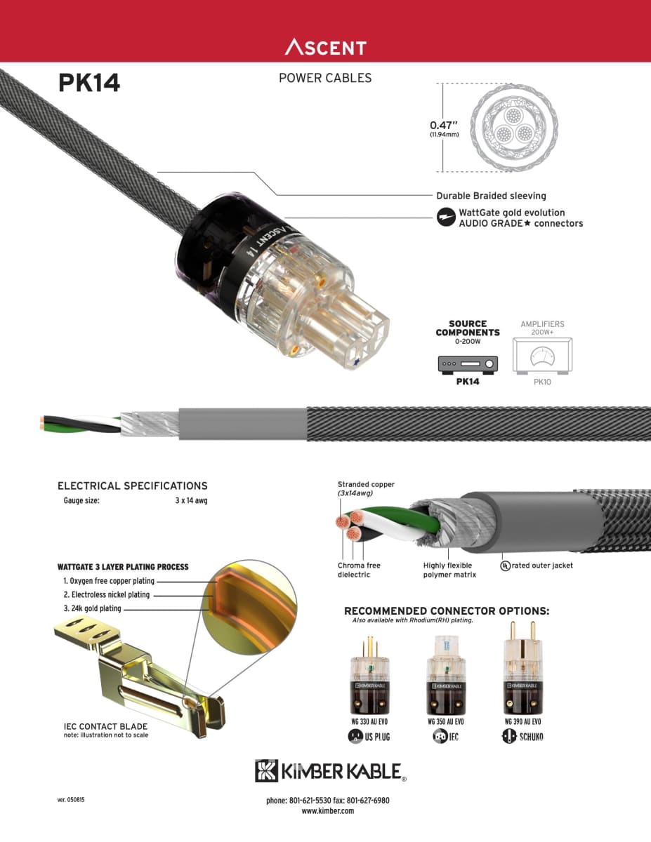 Kimber Kable - Ascent Series PK14 Power Cord - New