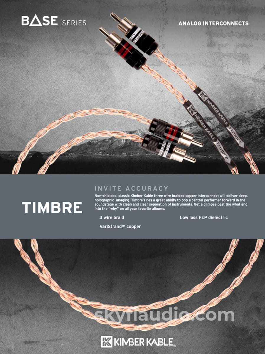 Kimber Kable - Base Series Timbre Analog Interconnects (Pair) Rca Ultraplate Or Wbt Connectors New