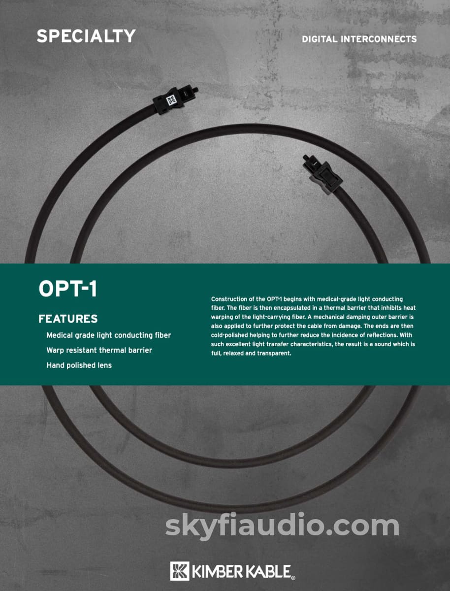 Kimber Kable Opt-1 Optical Digital Interconnect (Toslink Connector) - New Cables