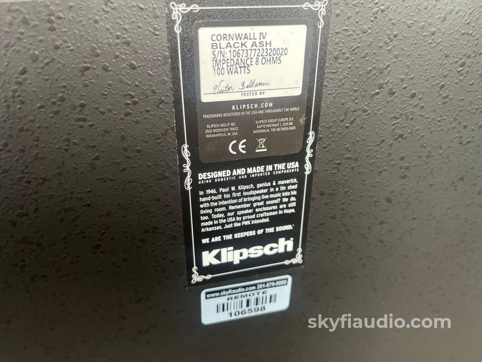 Klipsch Cornwall IV Heritage Series Speaker Pair (Black Ash) - Pre-Loved Speakers