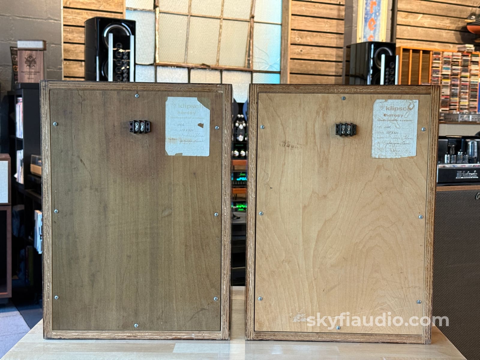 Klipsch Heresy 1.5 HBR Raw Birch w/ Rustic Oil Patina 1982 Consecutive Serials Speakers