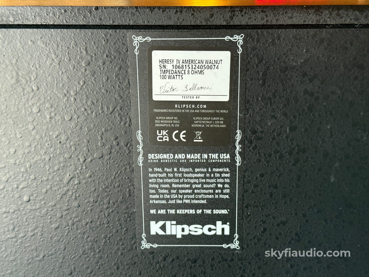Klipsch Heresy IV Speakers American Walnut- Pre-Loved - Speakers