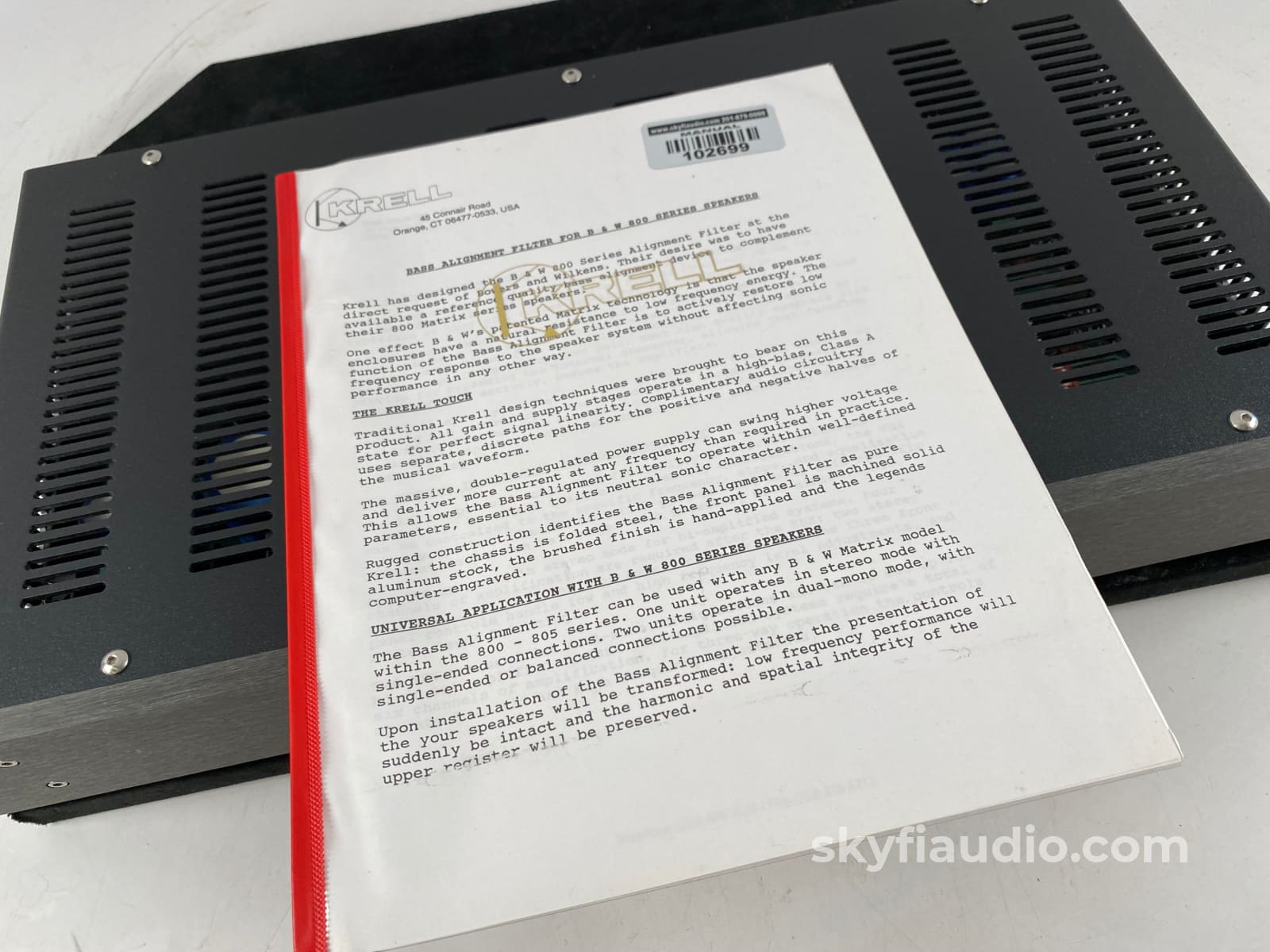 Krell Bass Alignment Filter For Bowers & Wilkins Matrix 800 Series Speakers - Rare Equalizer