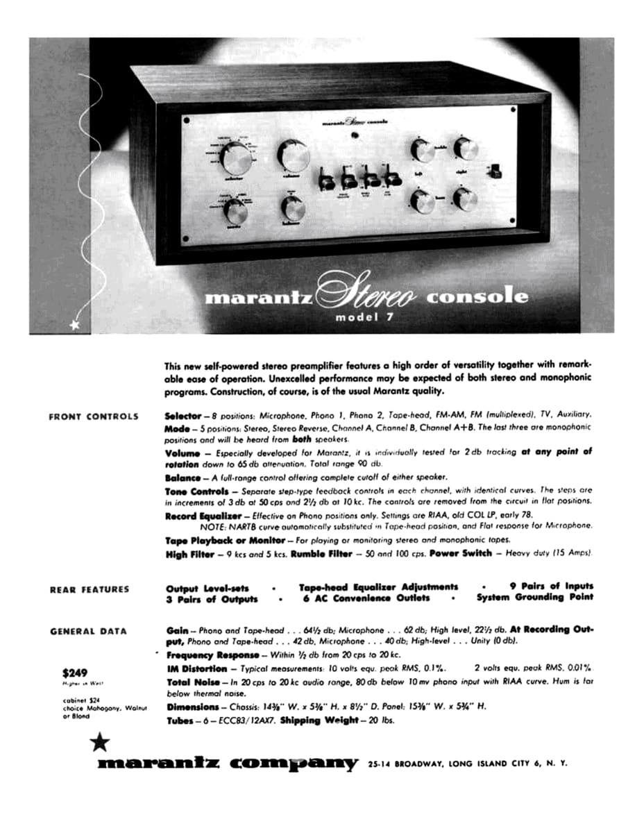 Marantz Model 7 Vintage Tube Preamp - Bone Stock Collectors Piece Mint Preamplifier