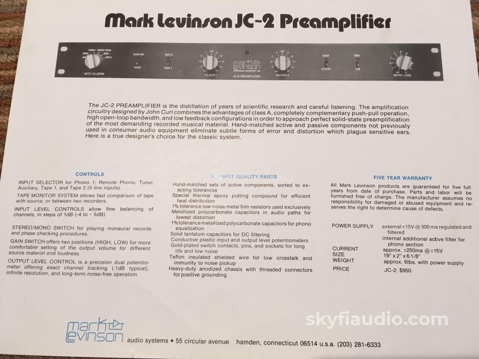 Mark Levinson JC-2 Preamplifier - Legendary John Curl Design