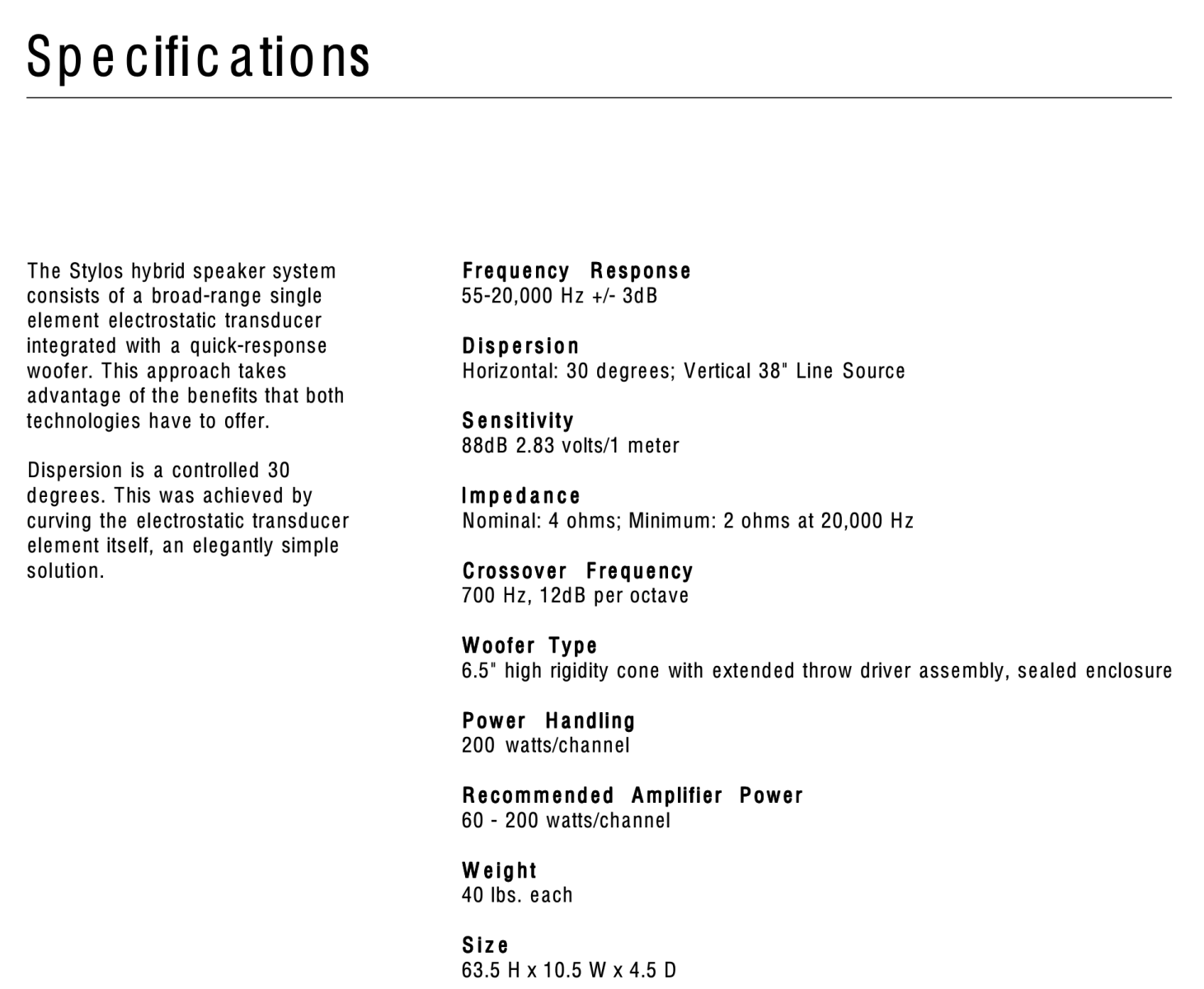 Martin Logan Stylos Side Surround Speakers - Wall Mounted