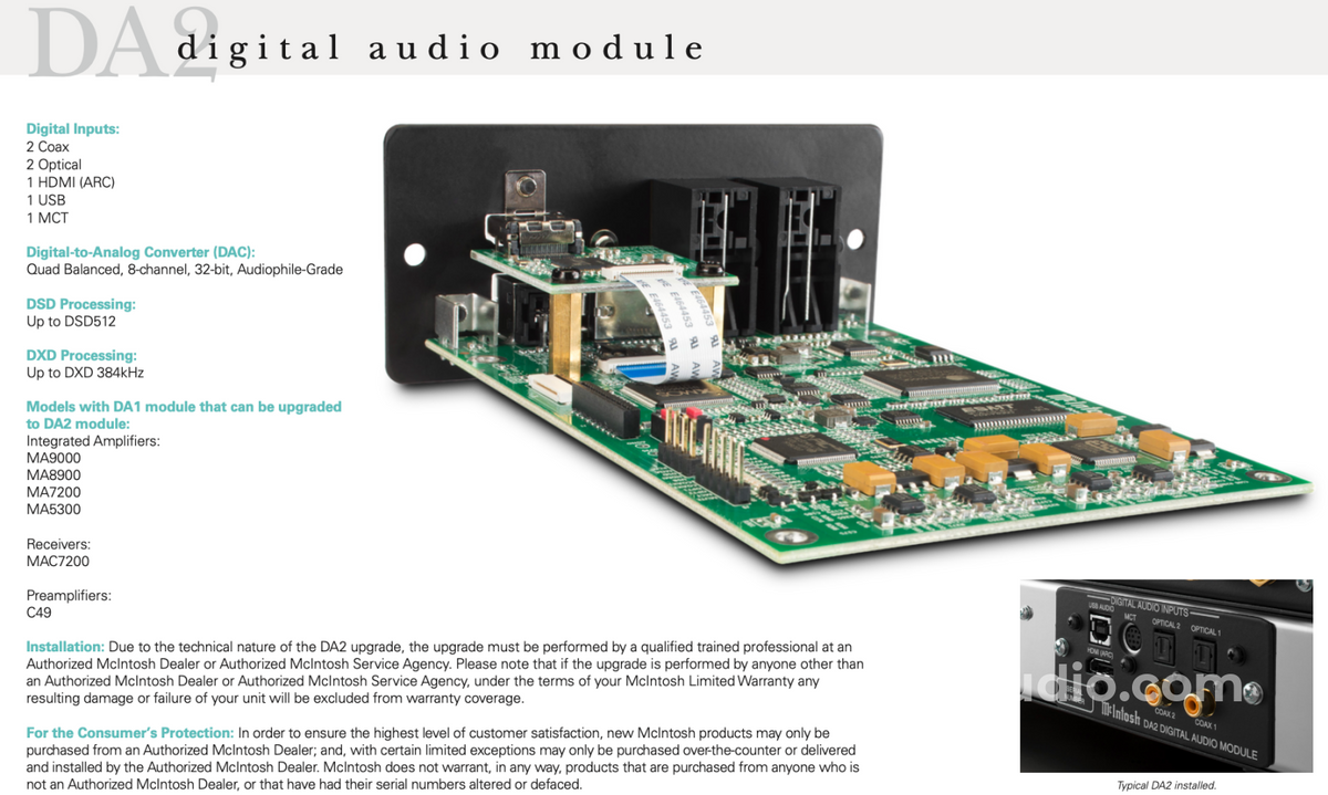 Mcintosh Da2 Digital Audio Module Upgrade Kit Cd +