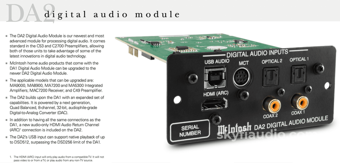 McIntosh DA2 Digital Audio Module Upgrade Kit - NEW