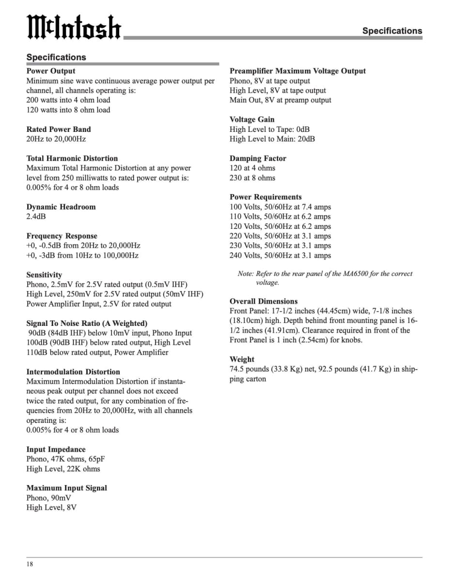 Mcintosh Ma6500 Integrated Amplifier - All Analog!