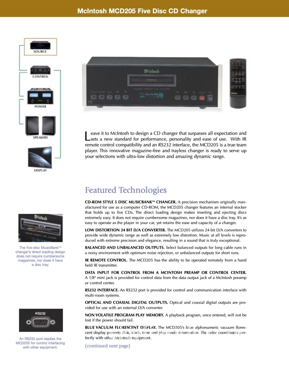 Mcintosh Mcd205 Five Disc Cd Changer + Digital
