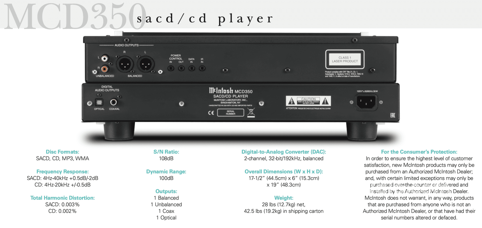 Mcintosh Mcd350 Sacd/Cd Player Cd + Digital