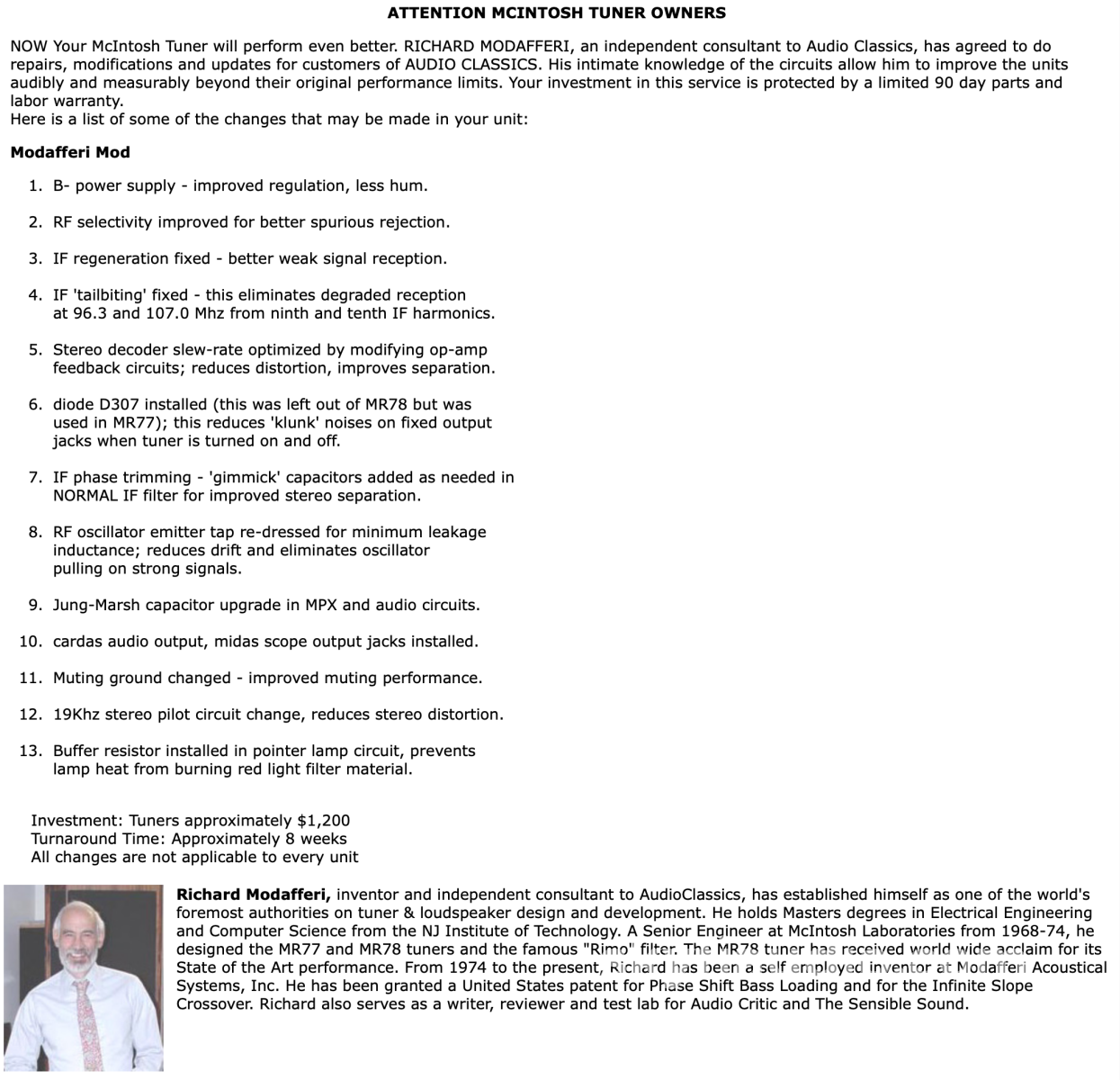 McIntosh MR78 Analog Tuner- Modefferi Modified - The Best from McIntosh Tuner