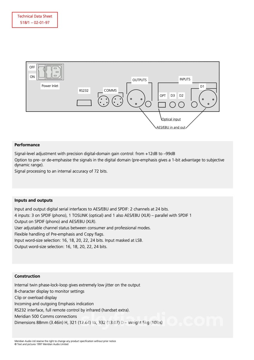 Meridian 518 Digital Audio Processor - 72-Bit With Original Box Manual And Remote Cd +