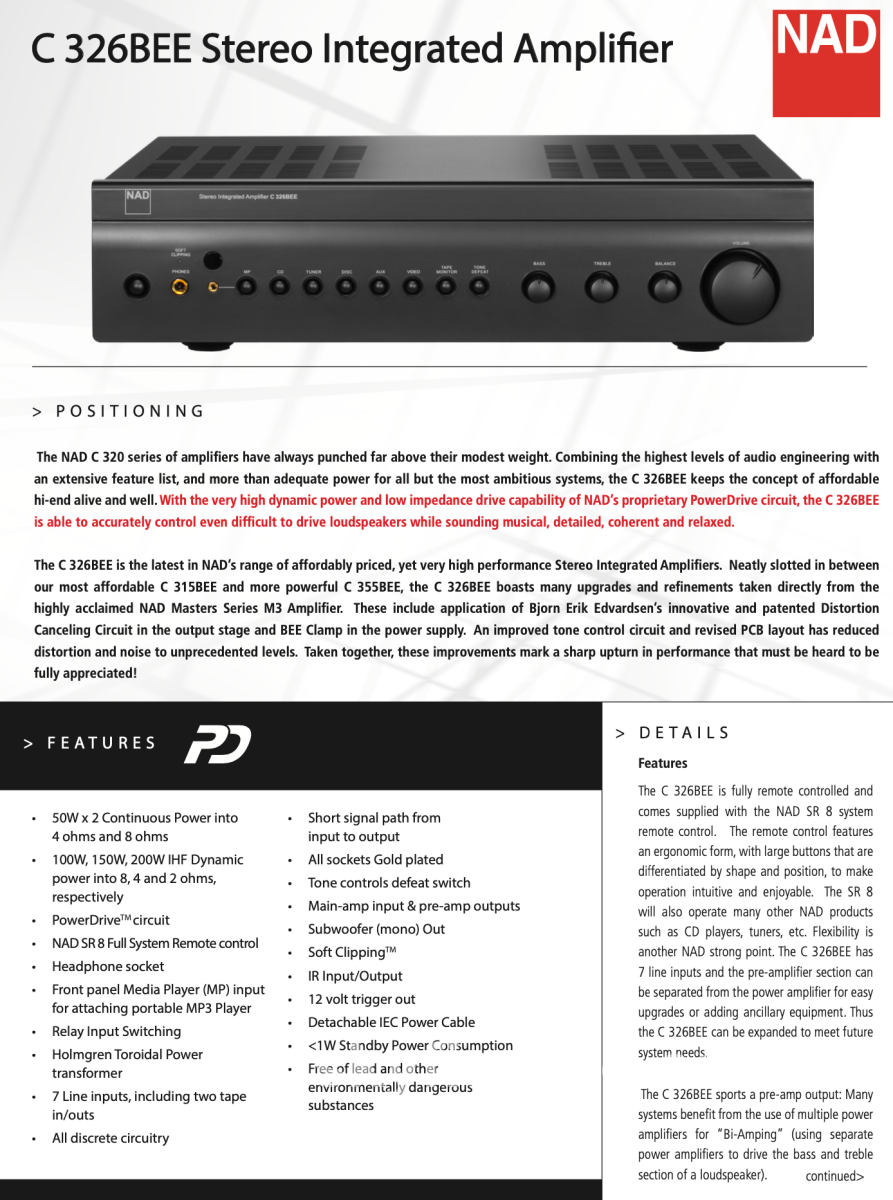 Nad C 326Bee Integrated Amplifier With Remote