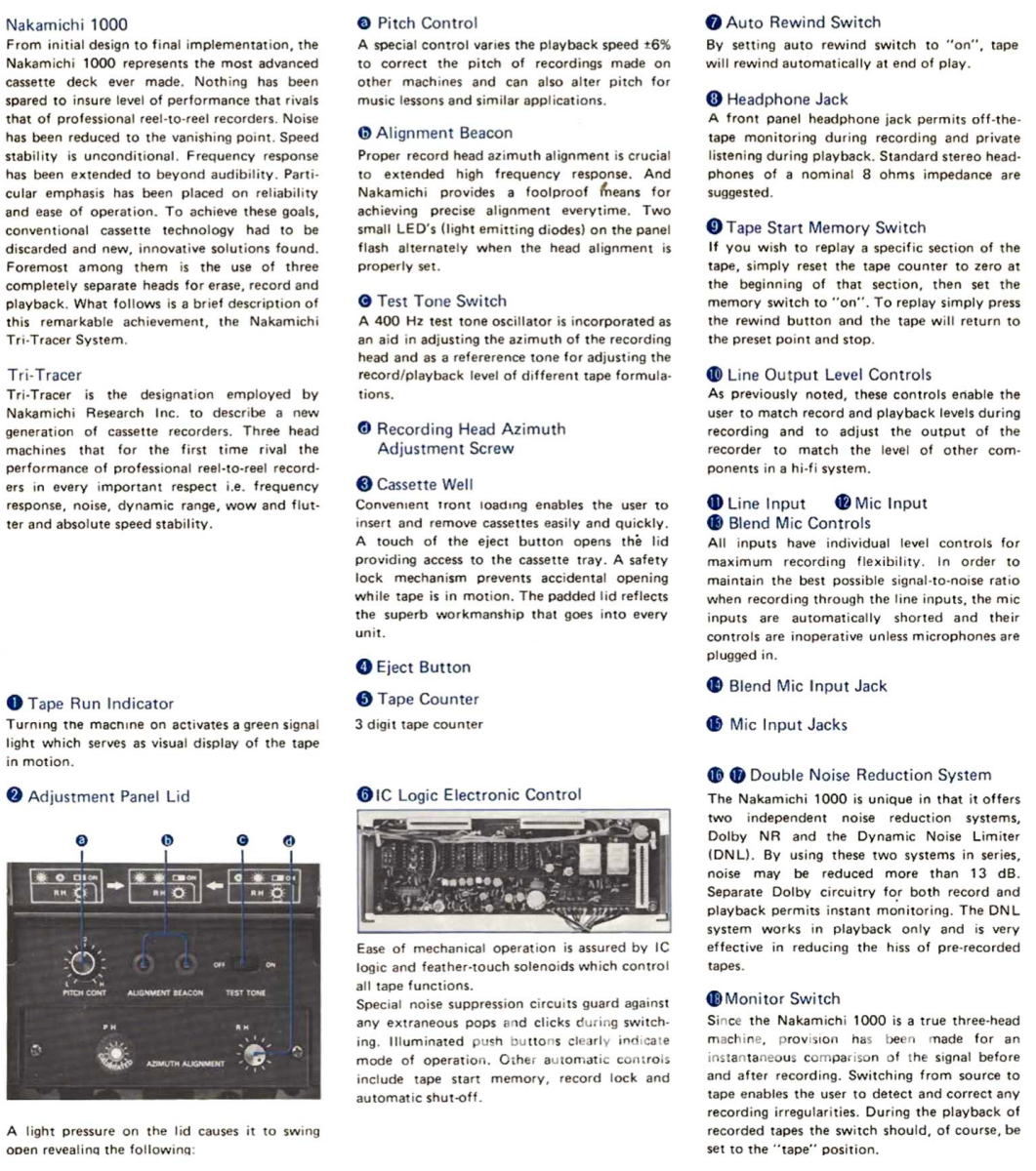Nakamichi 1000 Mkii Tri-Tracer - Three Head Dual Capstan Cassette System Survivor Tape Deck