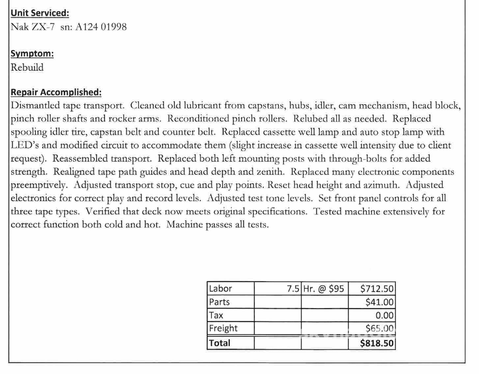 Nakamichi ZX-7 Cassette Deck - Overhauled in 2022 by Willie Hermann Services Tape Deck
