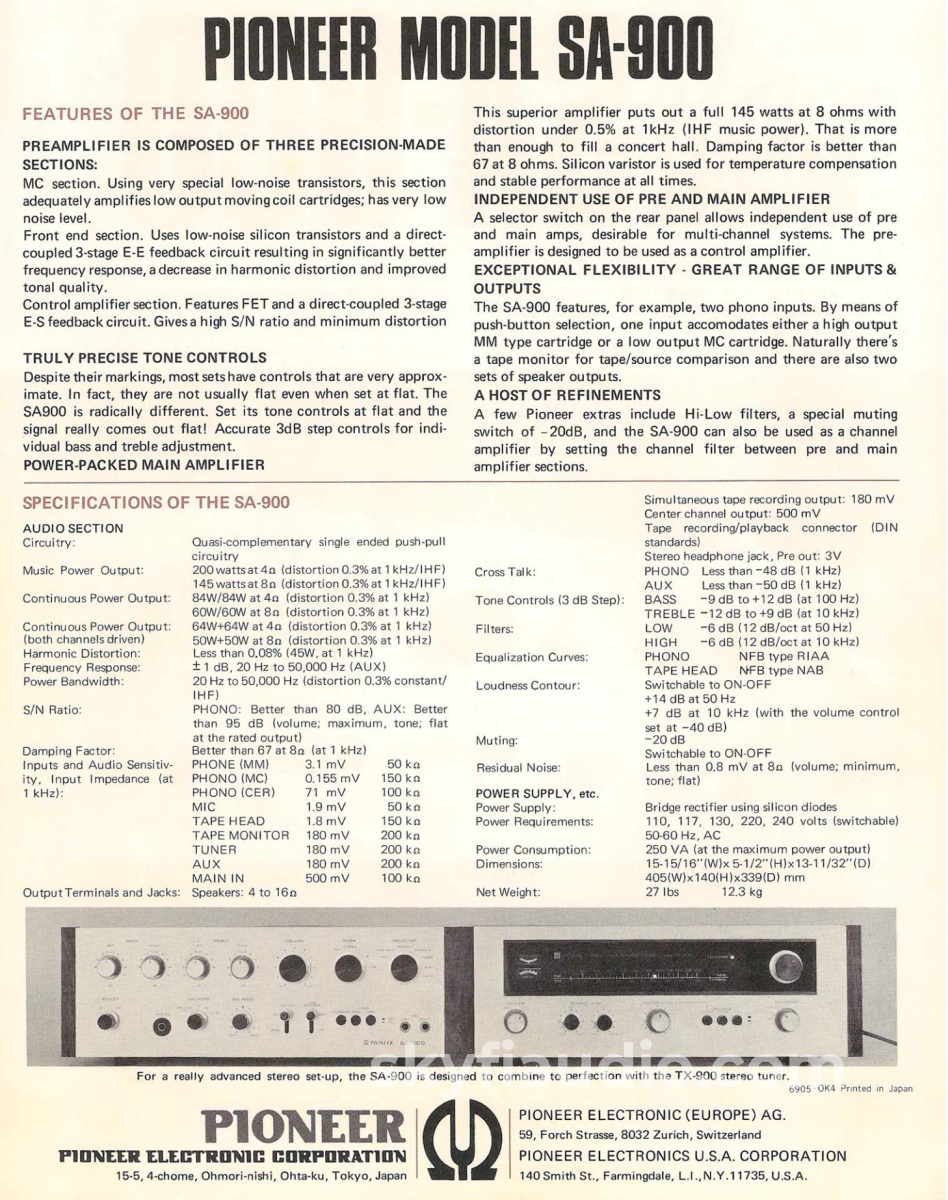 Pioneer Sa-900 Integrated Amplifier