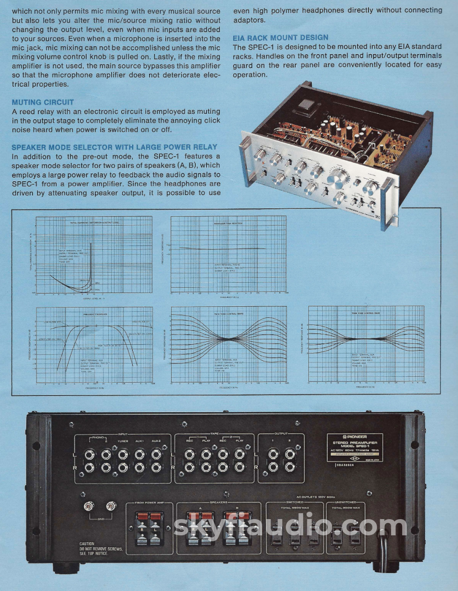 Pioneer Spec-1 Vintage Full Featured Preamp With Phono - Serviced Preamplifier