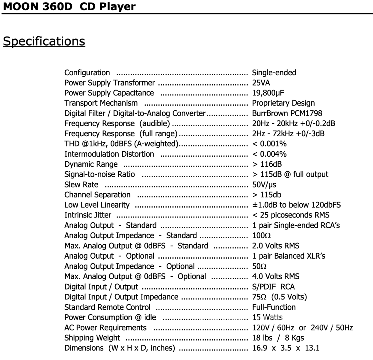 Simaudio Moon 360D - Upsampling 24-Bit/1.411Mhz Cd Player And Dac With Remote + Digital