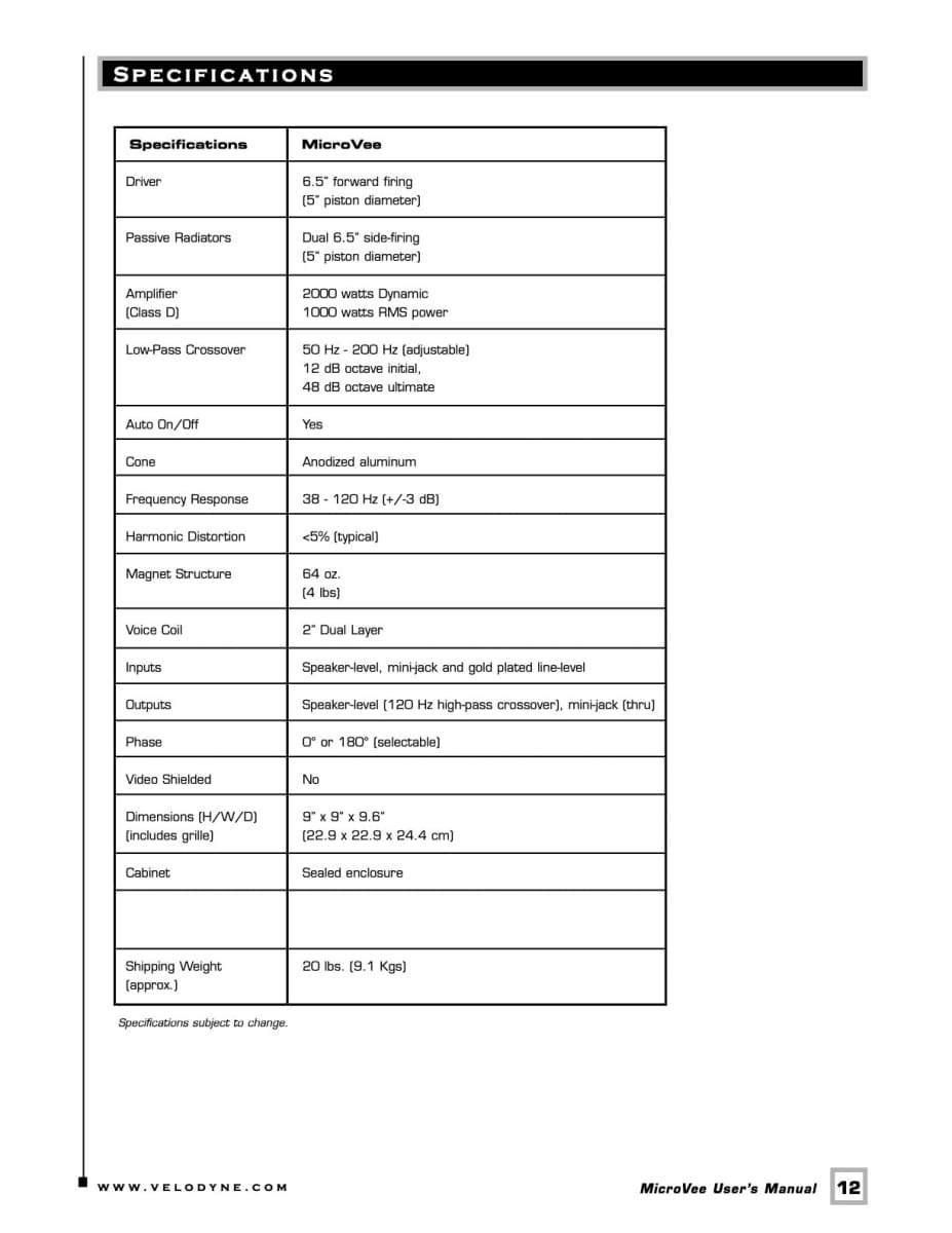 Velodyne Microvee Ultra-Compact Powered Subwoofer Speakers