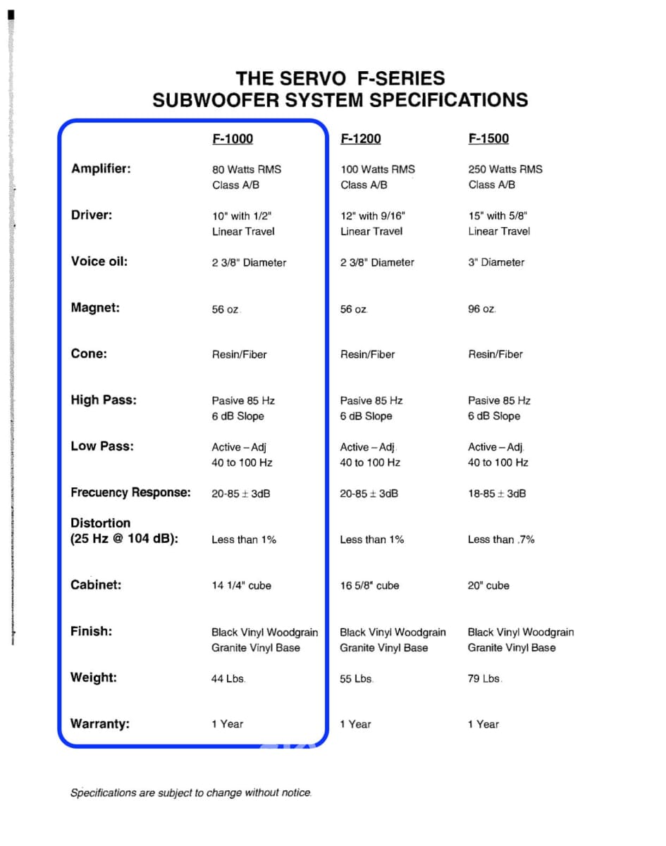 Velodyne Servo F-1000 - 10 Subwoofer Speakers