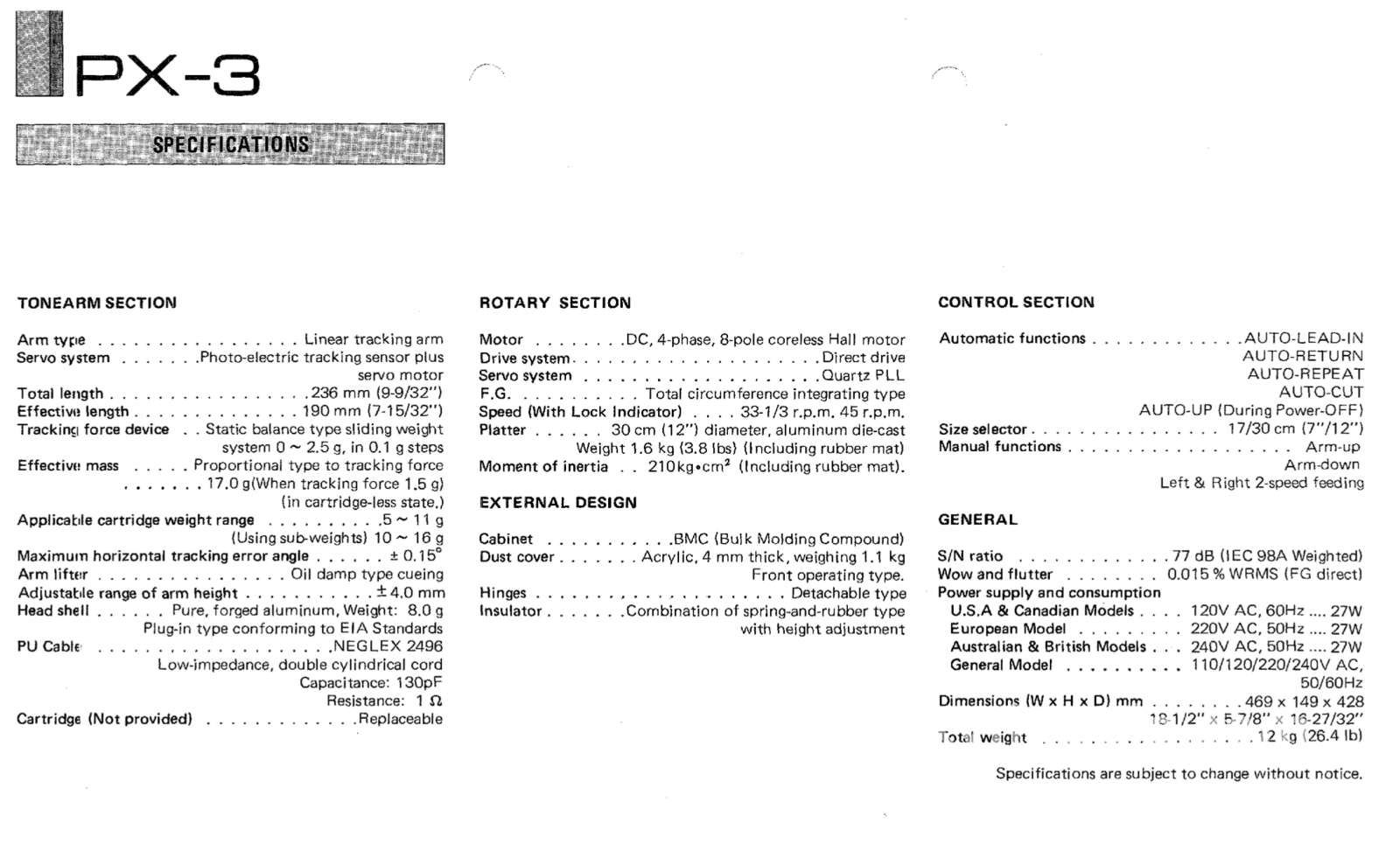 Yamaha Px-3 Tangential Tracking Turntable With New Sumiko Cartridge