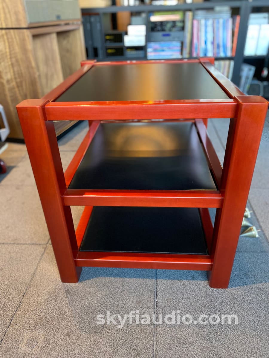 Zoethecus 3 Shelf Rack in Dark Red Wood with Spikes