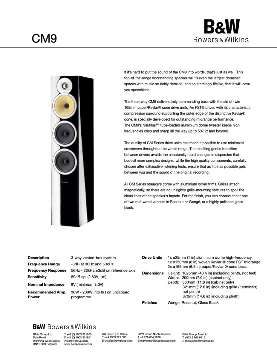 Bowers & Wilkins Cm9 Floorstanding Speakers