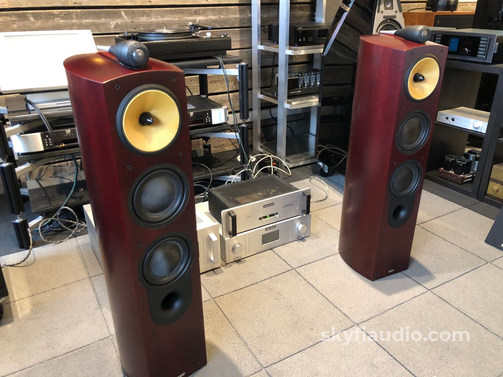B&W (Bowers & Wilkins) Nautilus 804 Floorstanding Speakers - Gorgeous Red Stained Cherrywood
