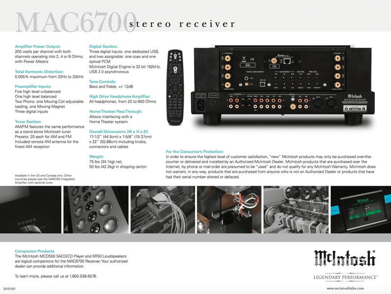 McIntosh MAC6700 Solid State Receiver With HD FM/AM Radio, DAC, MC/MM ...