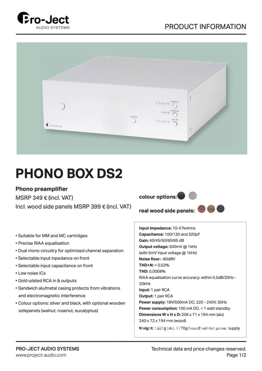 Pro-Ject Phono Box Ds2 In Silver And Walnut Preamplifier