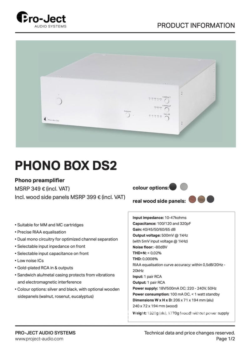 Pro-Ject Phono Box Ds2 In Silver And Walnut Preamplifier
