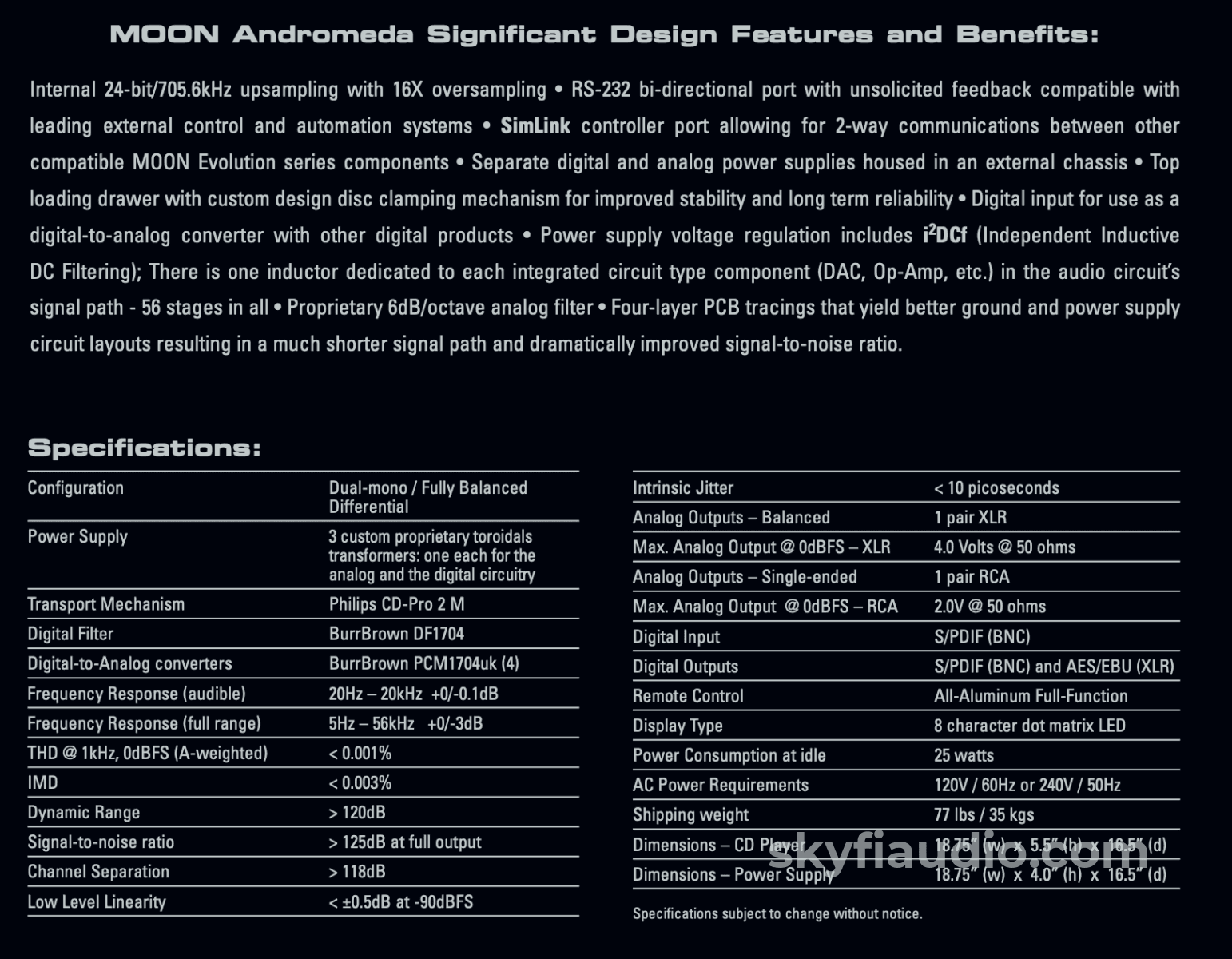 Simaudio Moon Evolution Andromeda Reference Cd Player - Dual Chassis + Digital